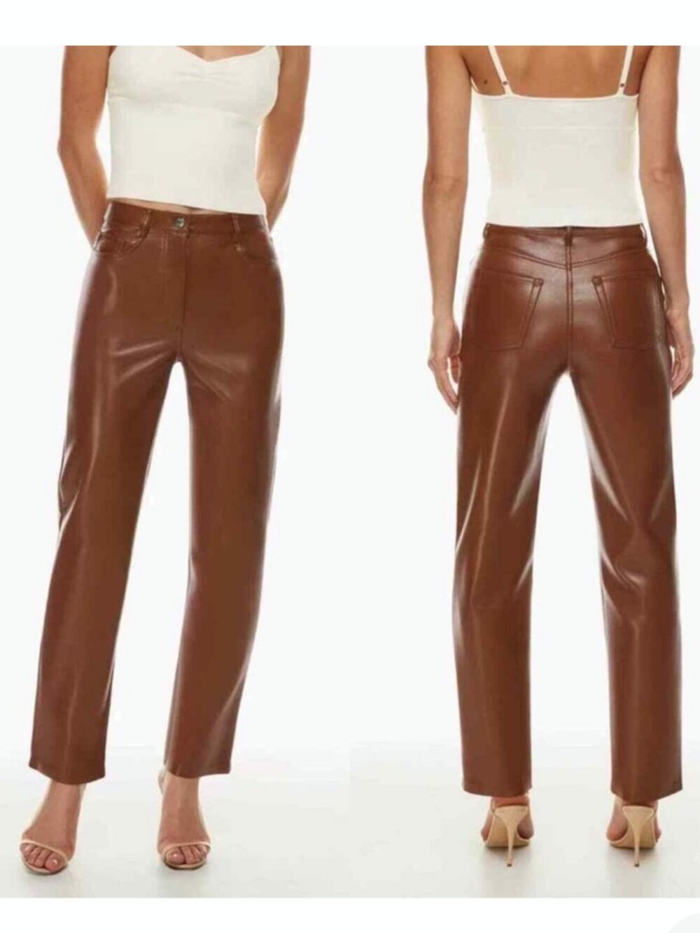 WILFRED x ARITZIA The Melina Pant High Waisted Vegan Leather Cognac Brown size 6